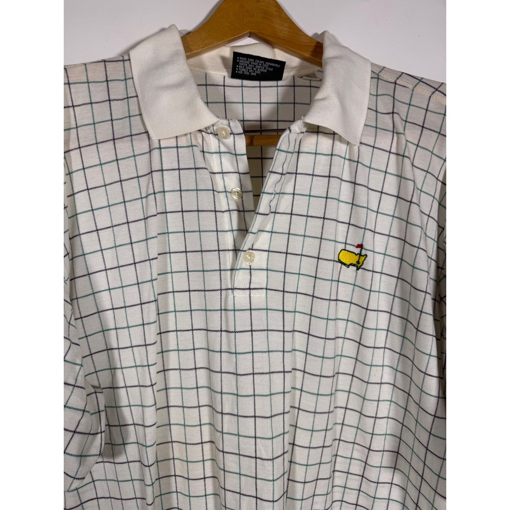 Masters Collection Golf Polo Shirt Mens XL White Green Check Mercerized Cotton